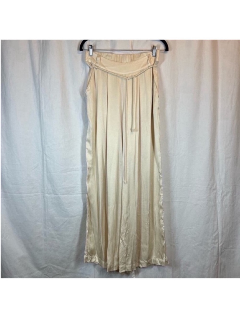 Young fabulous & broke High rise waist tie flowy Ivory wide leg pants